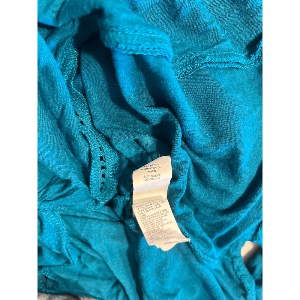 Lucky Brand Teal Blue‎ Eyelet Lace Embroidered Long Sleeve Boho Blouse Medium - Picture 9 of 10